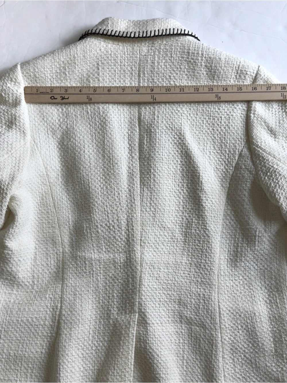 Talbots Tweed Blazer 14W Cream Black Whipstitch Jacket Classic Office Cotton